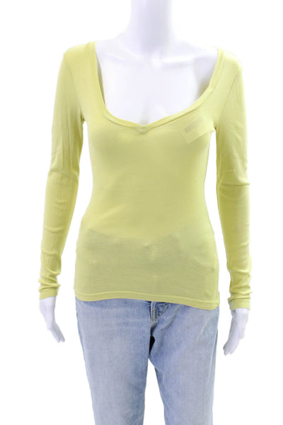 J Crew Womens Long Sleeve V-neck Fitted Casual T-shirt Lime Green Size XS