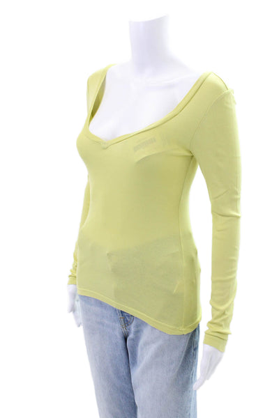 J Crew Womens Long Sleeve V-neck Fitted Casual T-shirt Lime Green Size XS