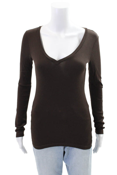 J Crew Womens Cotton Long Sleeve V-neck Casual Top Brown Size XS