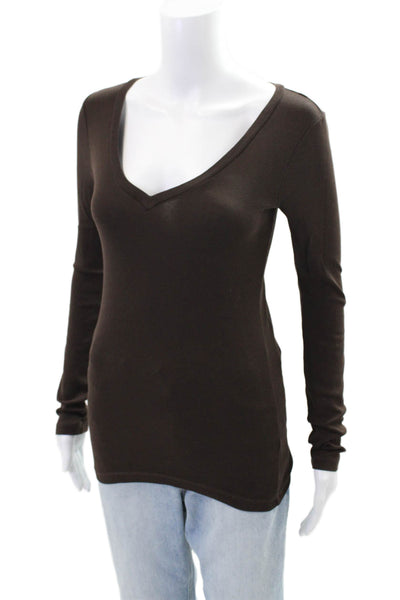 J Crew Womens Cotton Long Sleeve V-neck Casual Top Brown Size XS