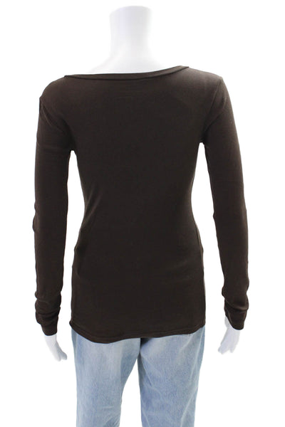 J Crew Womens Cotton Long Sleeve V-neck Casual Top Brown Size XS