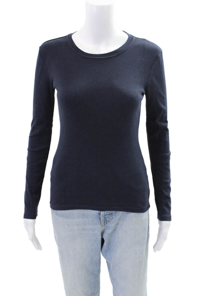 J Crew Womens Long Sleeve Round Neck Knit Fitted Tee Navy Size XS