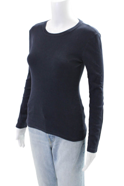 J Crew Womens Long Sleeve Round Neck Knit Fitted Tee Navy Size XS