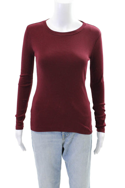 J Crew Womens Cotton Round Neck Long Sleeve Casual Shirt Red Size XS