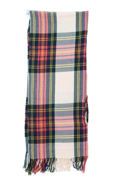 J Crew Womens Textured Knit Plaid Printed Fringe Cut Thick Scarf Multi