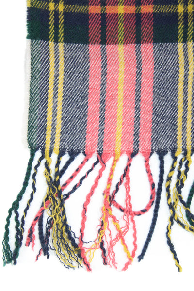 J Crew Womens Textured Knit Plaid Printed Fringe Cut Thick Scarf Multi