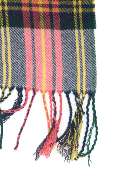 J Crew Womens Textured Knit Plaid Printed Fringe Cut Thick Scarf Multi