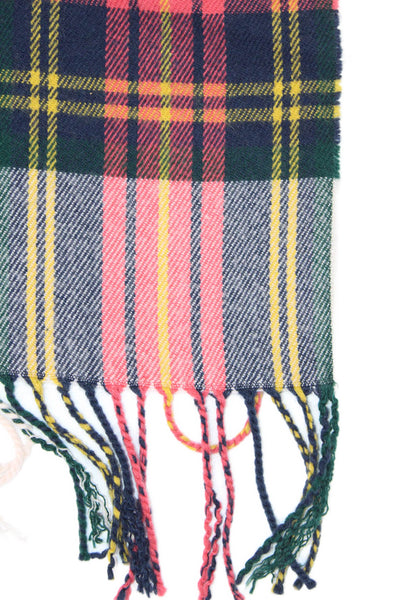 J Crew Womens Textured Knit Plaid Printed Fringe Cut Thick Scarf Multi