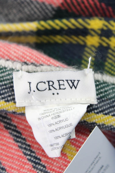 J Crew Womens Textured Knit Plaid Printed Fringe Cut Thick Scarf Multi