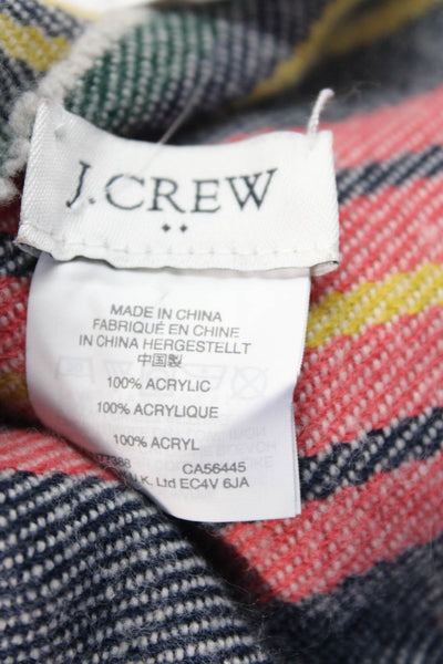 J Crew Womens Textured Knit Plaid Printed Fringe Cut Thick Scarf Multi