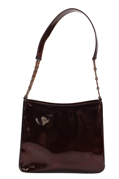 Bally Womens Patent Leather Chained Strapped Shoulder Handbag Burgundy
