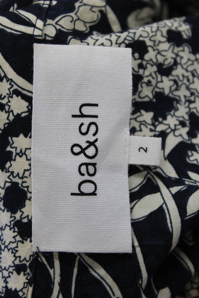 Ba&Sh Womens Floral Print Button Down Blouse Black White Size 6