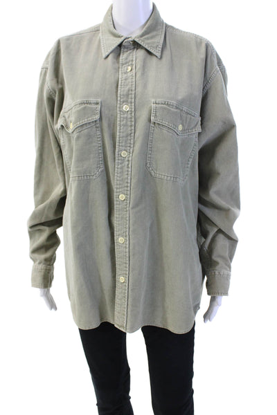 J Crew Womens Cotton Collared Corduroy Button Down Shirt Green Size M