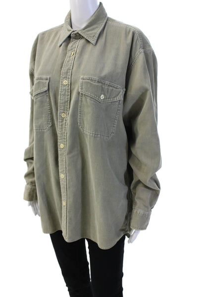 J Crew Womens Cotton Collared Corduroy Button Down Shirt Green Size M