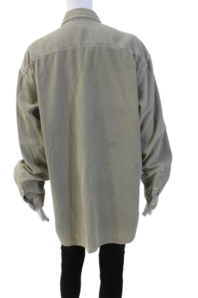 J Crew Womens Cotton Collared Corduroy Button Down Shirt Green Size M