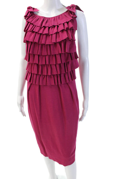 Giambattista Valli Womens Scoop Neck Ruffled Tiered Silk Knit Dress Pink IT 40