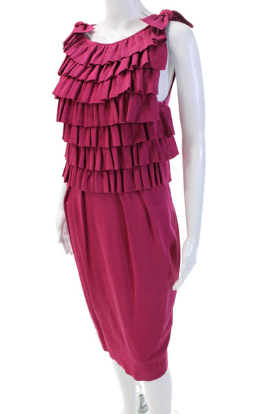 Giambattista Valli Womens Scoop Neck Ruffled Tiered Silk Knit Dress Pink IT 40