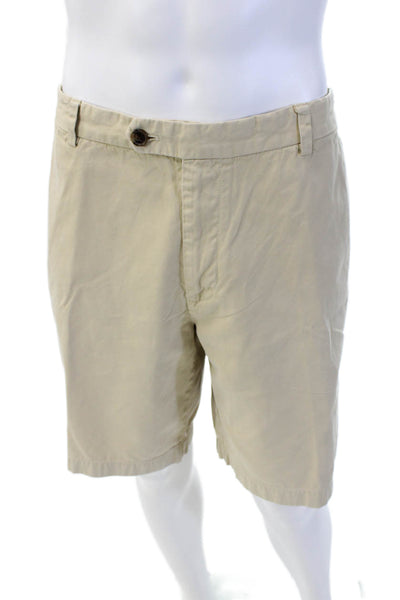 Brooks Brothers Mens Zipper Fly Pleated Chino Shorts Brown Cotton Size 42