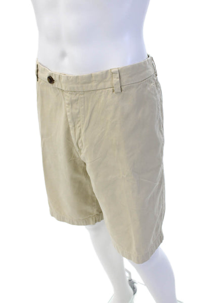 Brooks Brothers Mens Zipper Fly Pleated Chino Shorts Brown Cotton Size 42