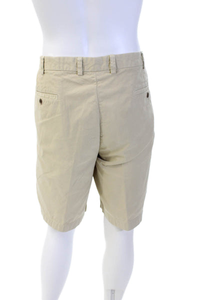 Brooks Brothers Mens Zipper Fly Pleated Chino Shorts Brown Cotton Size 42