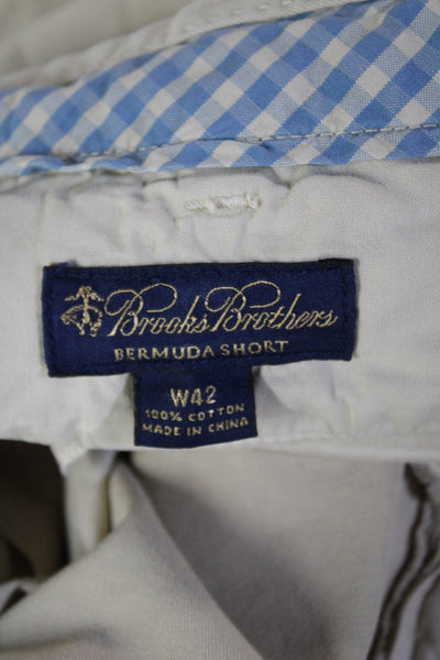 Brooks Brothers Mens Zipper Fly Pleated Chino Shorts Brown Cotton Size 42