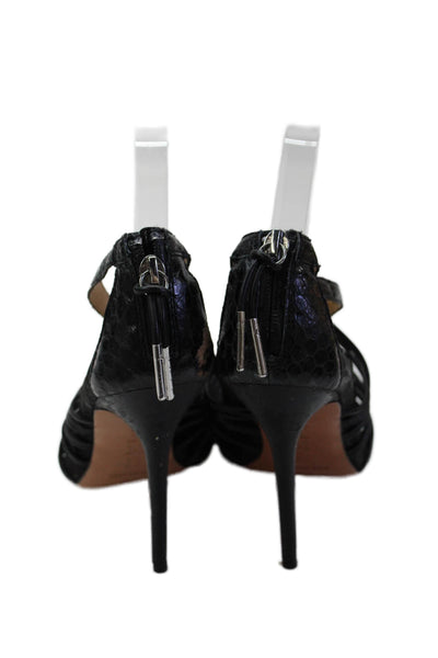 L.A.M.B. Womens Leather Embossed Strappy High Heels Shoes Black Size 8M