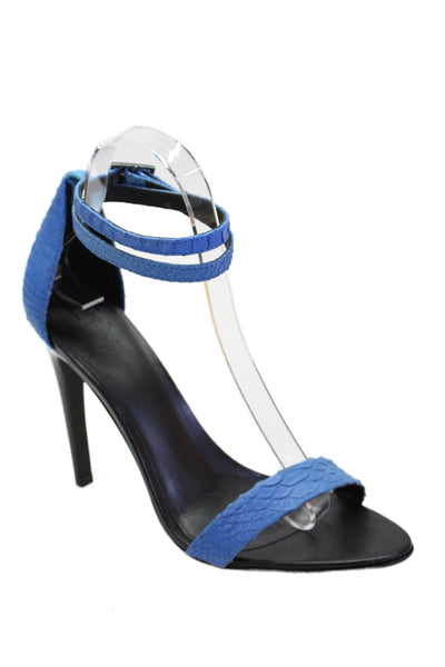 Tibi Womens Leather Embossed Ankle Strap High Heels Shoes Blue Size 8