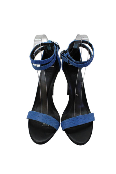 Tibi Womens Leather Embossed Ankle Strap High Heels Shoes Blue Size 8