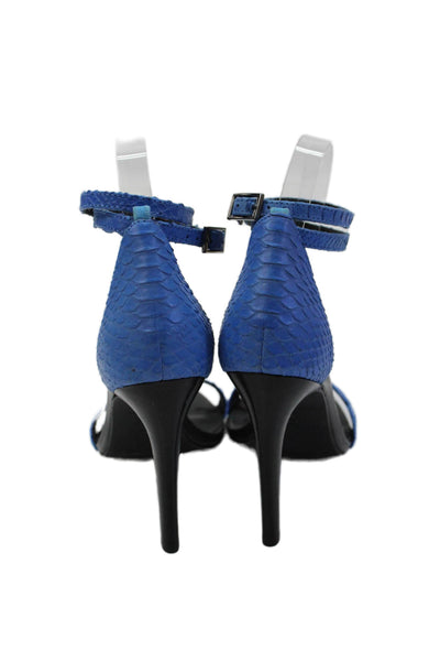 Tibi Womens Leather Embossed Ankle Strap High Heels Shoes Blue Size 8
