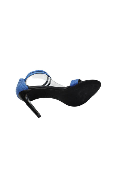 Tibi Womens Leather Embossed Ankle Strap High Heels Shoes Blue Size 8