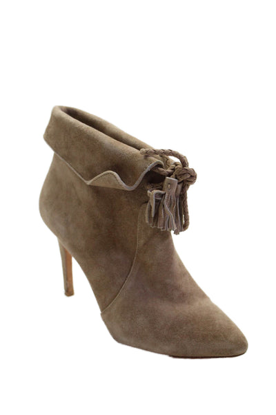 Joie Womens Suede Pointed Toe Ankle Strap Boots Beige Size 38 8