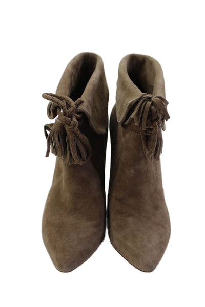Joie Womens Suede Pointed Toe Ankle Strap Boots Beige Size 38 8