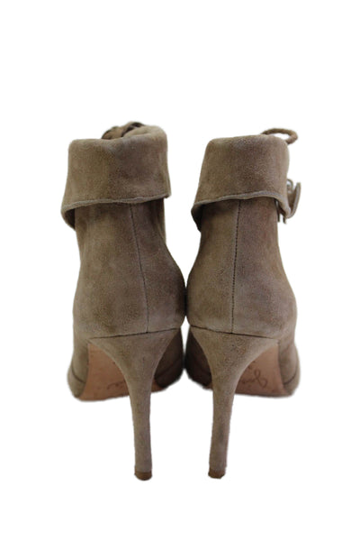 Joie Womens Suede Pointed Toe Ankle Strap Boots Beige Size 38 8