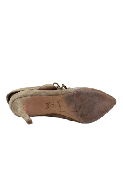 Joie Womens Suede Pointed Toe Ankle Strap Boots Beige Size 38 8