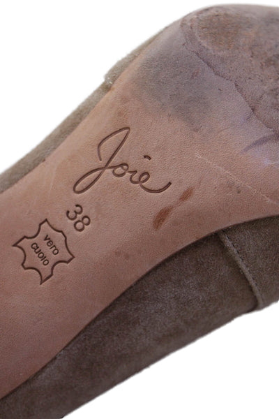 Joie Womens Suede Pointed Toe Ankle Strap Boots Beige Size 38 8