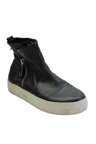 J Slides Womens Leather Round Toe Platform Sneakers Black Size 8