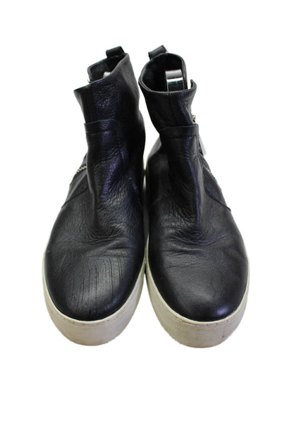 J Slides Womens Leather Round Toe Platform Sneakers Black Size 8