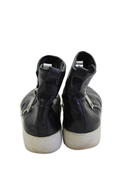 J Slides Womens Leather Round Toe Platform Sneakers Black Size 8
