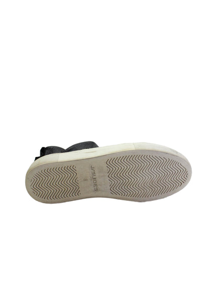 J Slides Womens Leather Round Toe Platform Sneakers Black Size 8