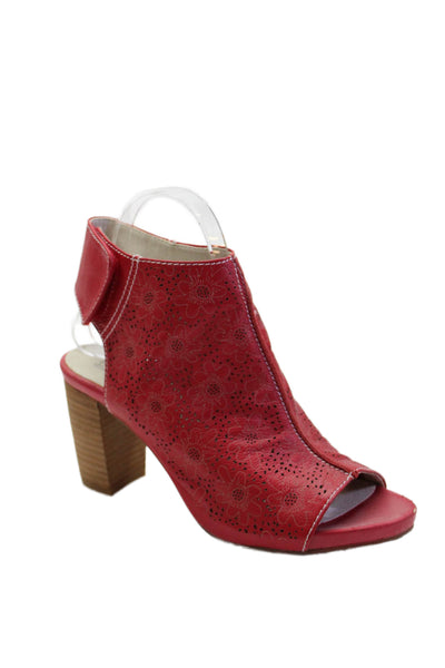L Artiste Womens Leather Floral Open Toe Cut Out Heels Red Size 39 9