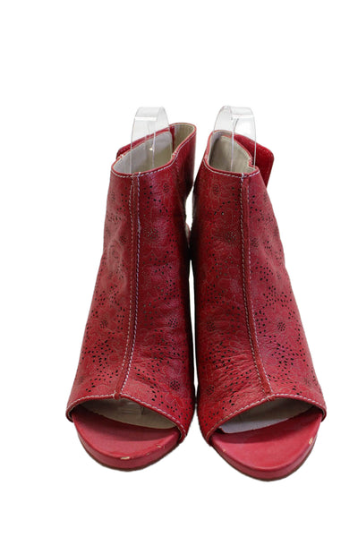 L Artiste Womens Leather Floral Open Toe Cut Out Heels Red Size 39 9