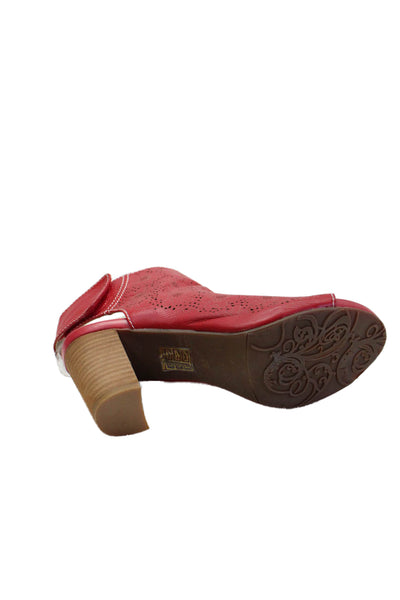 L Artiste Womens Leather Floral Open Toe Cut Out Heels Red Size 39 9