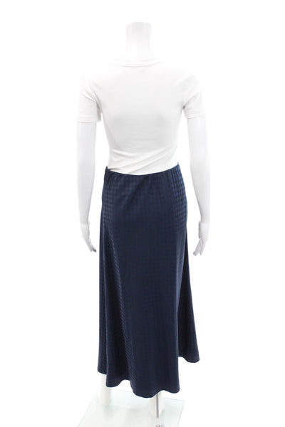 Toccin Womens Elastic Waist Diamond Print Maxi Skirt Dark Blue Size 4