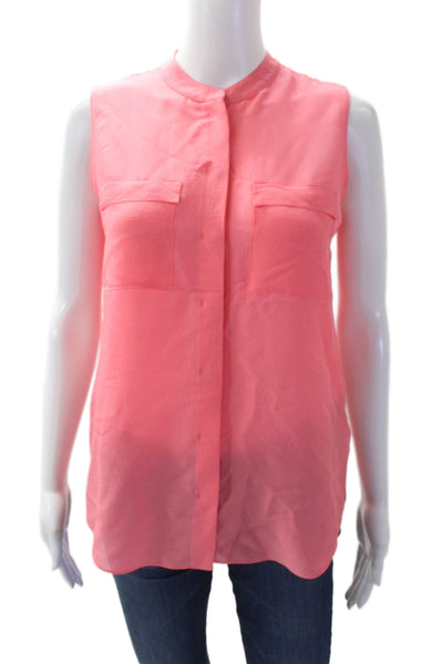 Elie Tahari Womens Silk Sleeveless Button Down Blouse Coral Pink Size S