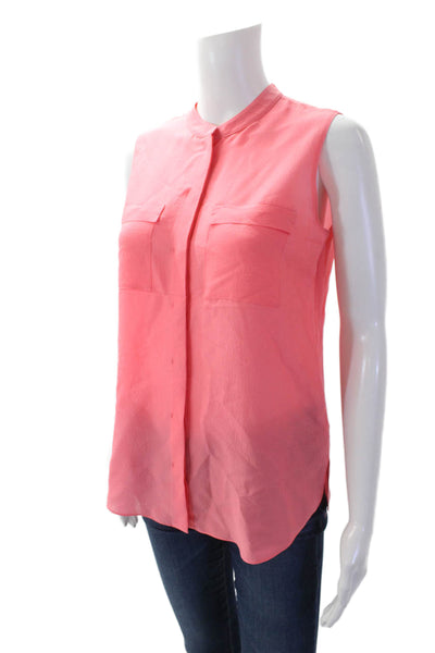 Elie Tahari Womens Silk Sleeveless Button Down Blouse Coral Pink Size S