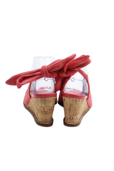 Bettye Muller Womens Suede Leather Peep Toe Ankle Tie Wedge Heels Pink Size 8