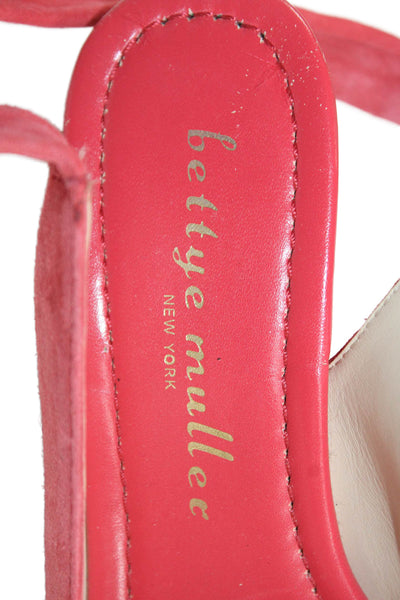 Bettye Muller Womens Suede Leather Peep Toe Ankle Tie Wedge Heels Pink Size 8