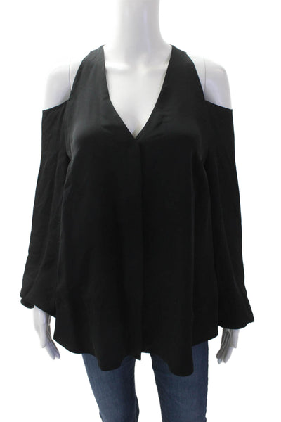Tamara Mellon Womens Silk V Neck Cold Shoulder Blouse Black Size 4