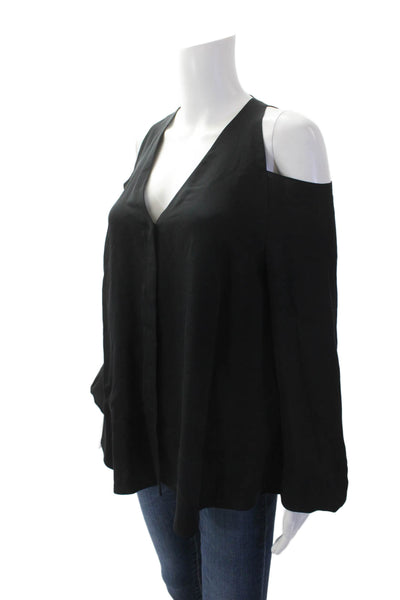 Tamara Mellon Womens Silk V Neck Cold Shoulder Blouse Black Size 4