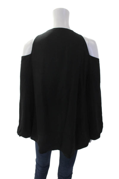 Tamara Mellon Womens Silk V Neck Cold Shoulder Blouse Black Size 4